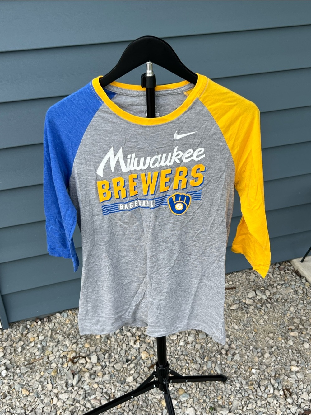 Nike Gray Raglan Fan Tee with Blue and Yellow Accents